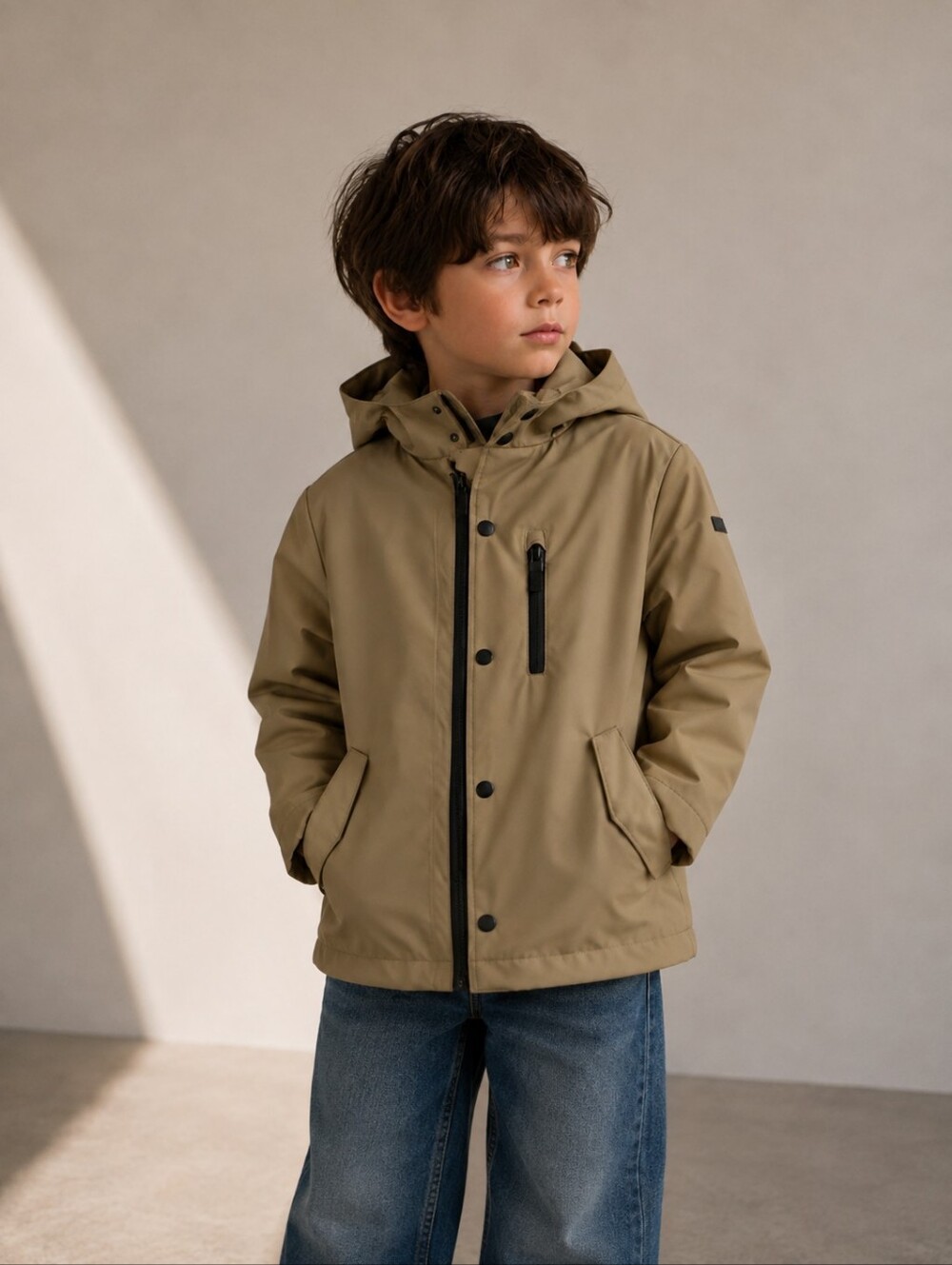 Zara Kids Rain Jacket 7Y Tan Hooded Waterproof Coat Lightweight Outdoor Jacket
